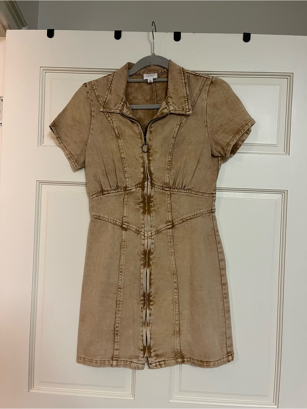 Lelis Short Zip-Front Tan Denim Dress - Size S